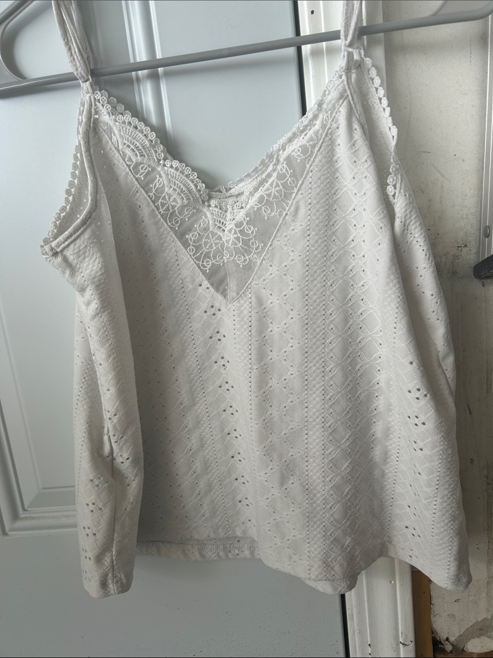 White Lace Trim Eyelet Tank